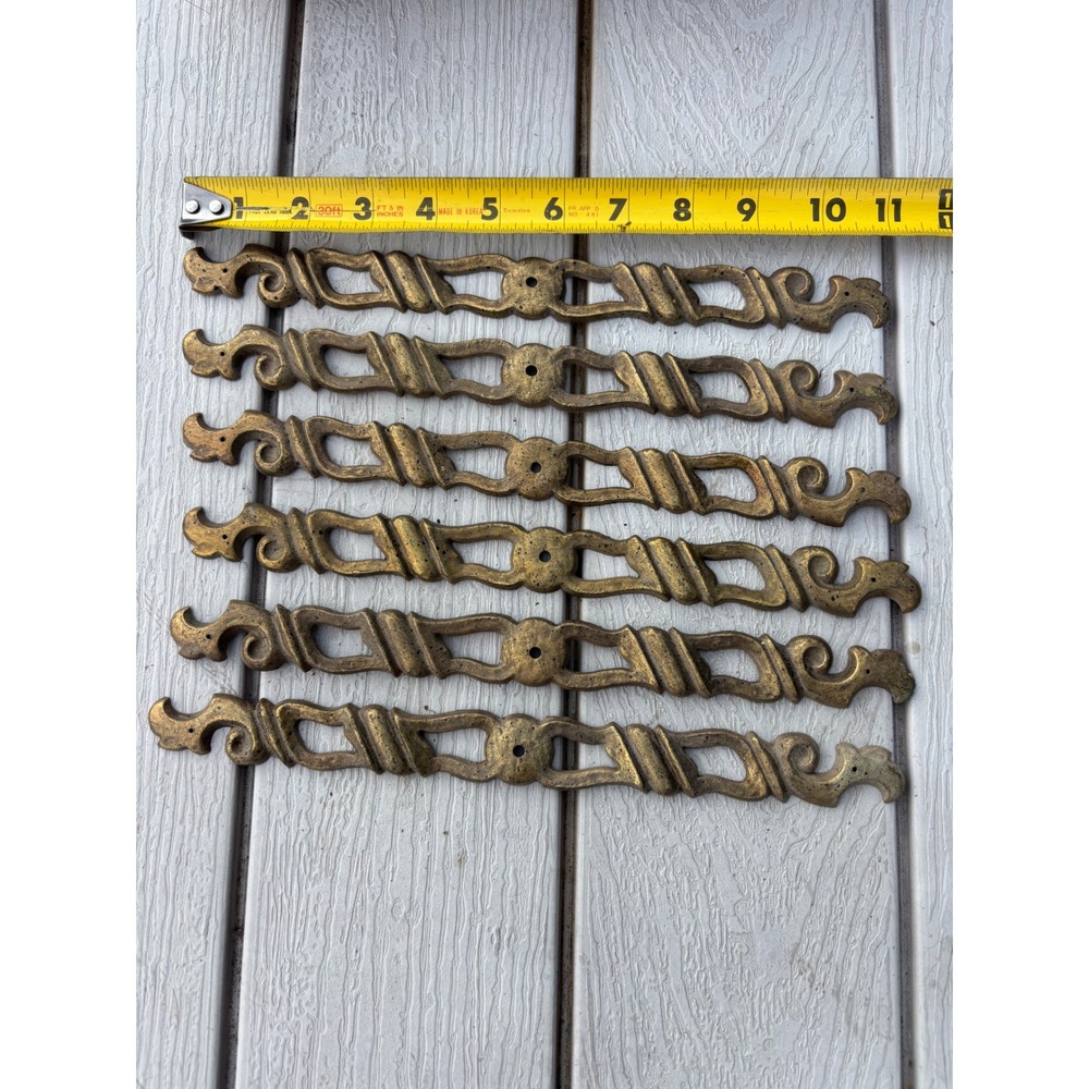 Vintage Brass Drawer Pull Backplates Set of 6 Ornate Scroll KBC N5977 10.25in